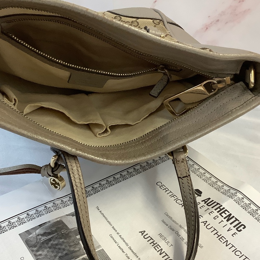 GUC Gucci Beige and Gray Women's Tote Bag - Picture 8 of 10